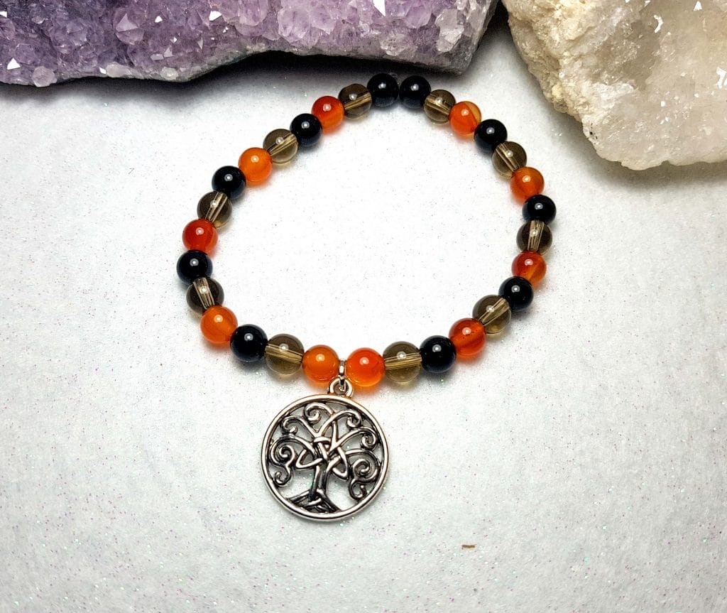 Bracelet cornaline, quartz fumé et onyx noir