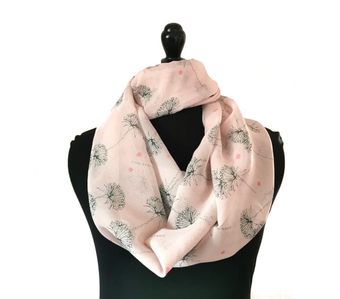 Echarpe ronde Miss sarah pissenlits roses - ERMSL031 2 foulard soie femme luxe pissenlit rose