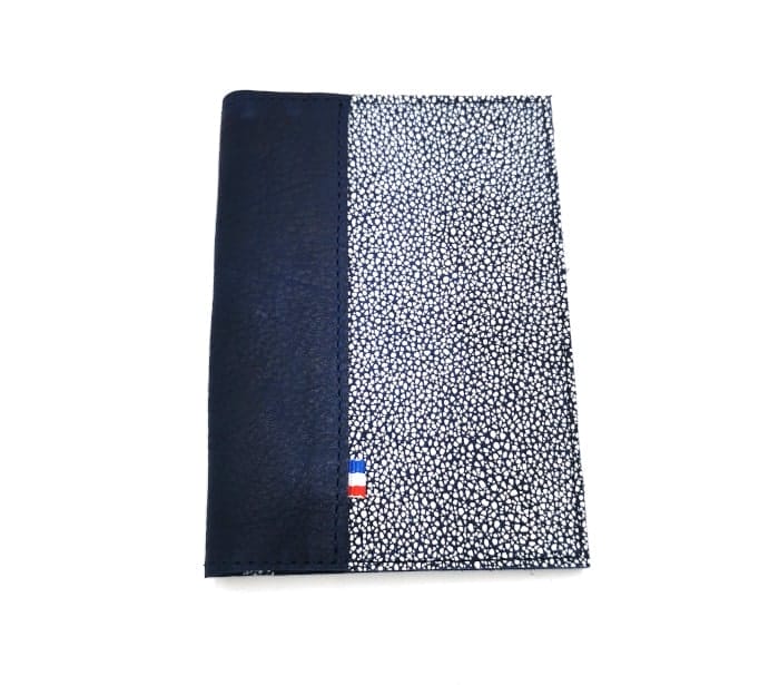 Portefeuille passeport cuir upcyclé bleu