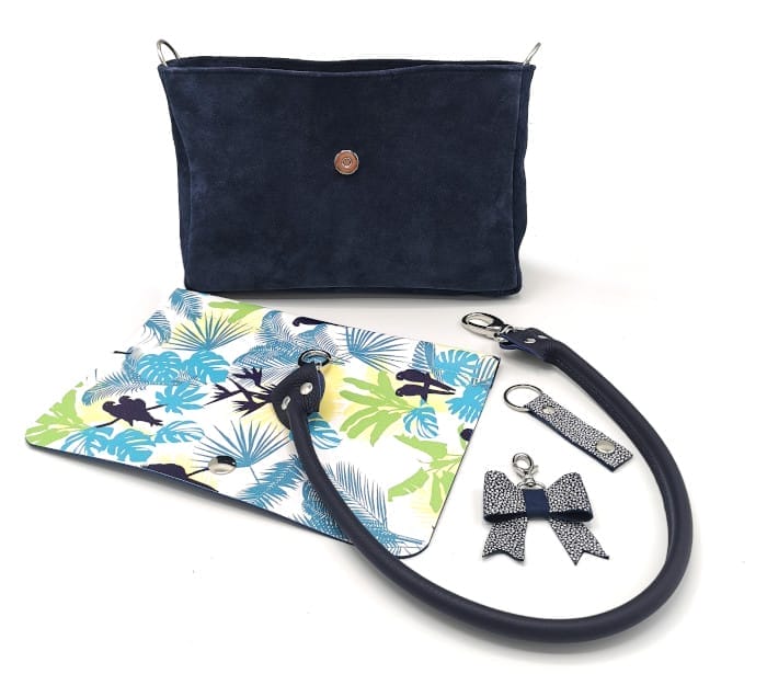 sac à main cuir rabat interchangeable bleu