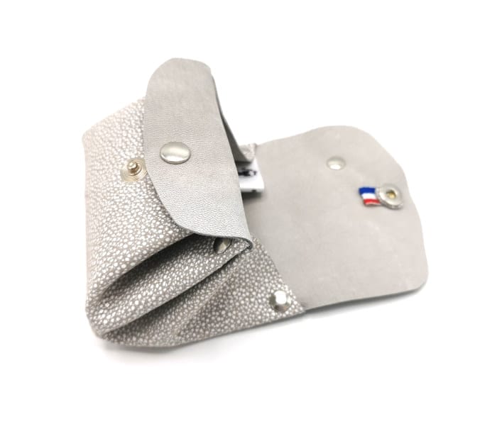 la petite Alice abstrait gris 2 porte monnaie cuir upcyclé gris