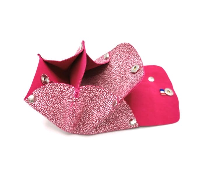 la petite Alice abstrait rose 3 porte monnaie cuir upcyclé rose