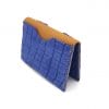 Porte cartes cuir upcyclé motif croco bleu et camel