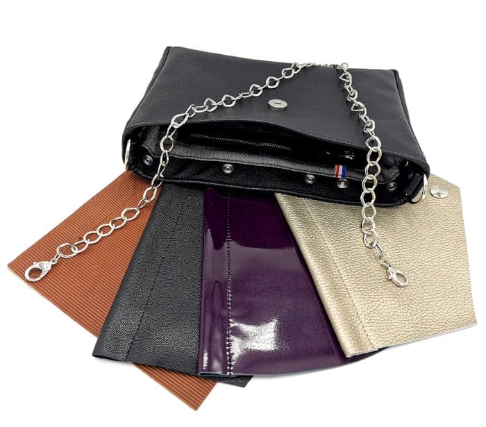 Sac Boreale medium assemblage 10 sac cuir upcyclé à rabat amovible interchangeable