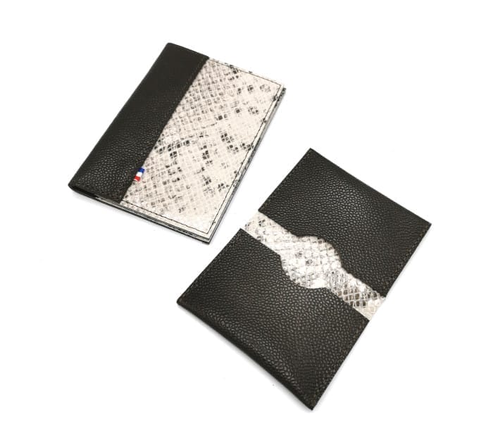 ensemble python 1 Porte carte et Portefeuille passeport cuir upcyclé motif python