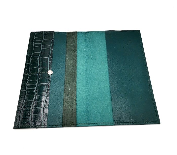 porte chéquier croco bleu-vert 1 porte chéquier cuir upcyclé croco vert