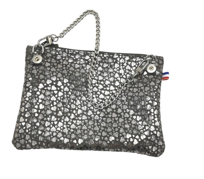 Mini sac mlle smart coeurs gris 2 mini-sac pochette en cuir upcyclé