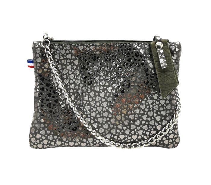 Mini sac mlle smart coeurs gris mini-sac pochette en cuir upcyclé