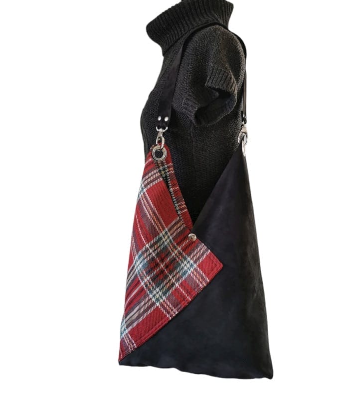 sac origami tartan vert-noir 2 sac cabas Tartan et cuir origami