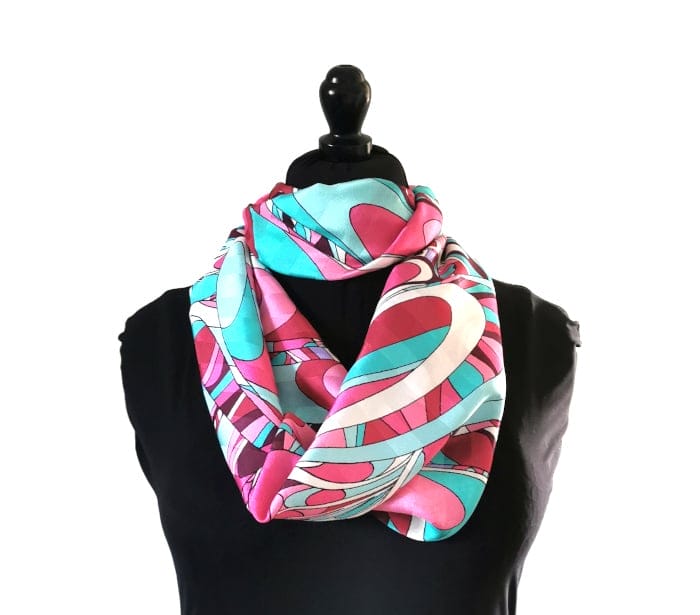 Echarpe Miss Sarah ALBA ERMSHC-085 2 foulard en soie upcyclée abstrait rose