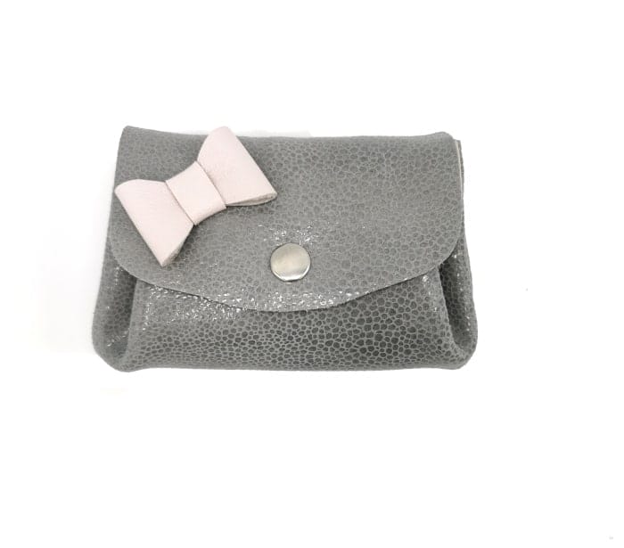 Porte monnaie petite Alice gris perlé-rose poudré 1 porte monnaie cuir upcyclé gris perlé-rose poudré