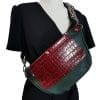 Sac banane cuir vert et croco bordeaux