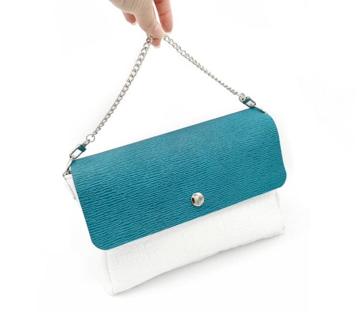 boreale medium cerf croco blanc - rabat turquoise 1 Corps de sac cuir à rabat interchangeable