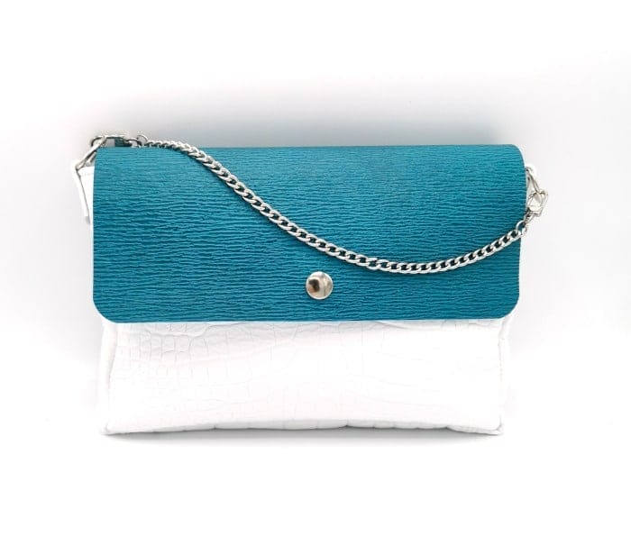 boreale medium cerf croco blanc - rabat turquoise 2 sac cuir blanc à rabat interchangeable
