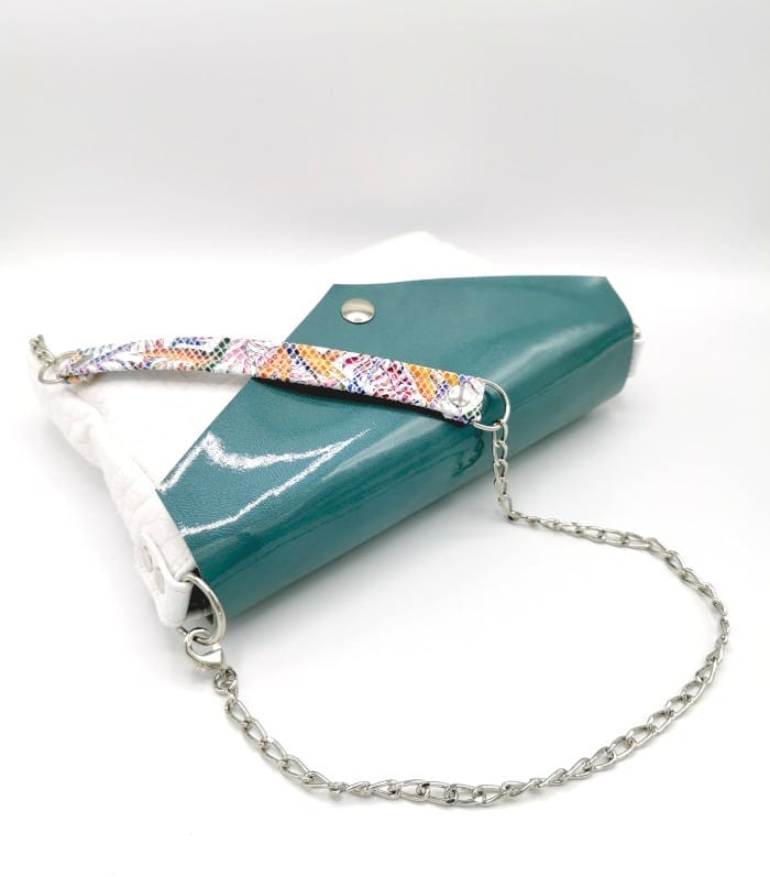 boreale medium cerf croco blanc - rabat vert jade 1 sac cuir blanc à rabat interchangeable