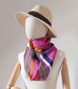 foulard en soie femme orange violet et rose
