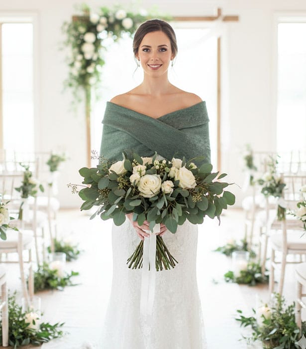 étole de mariée hiver vert viride